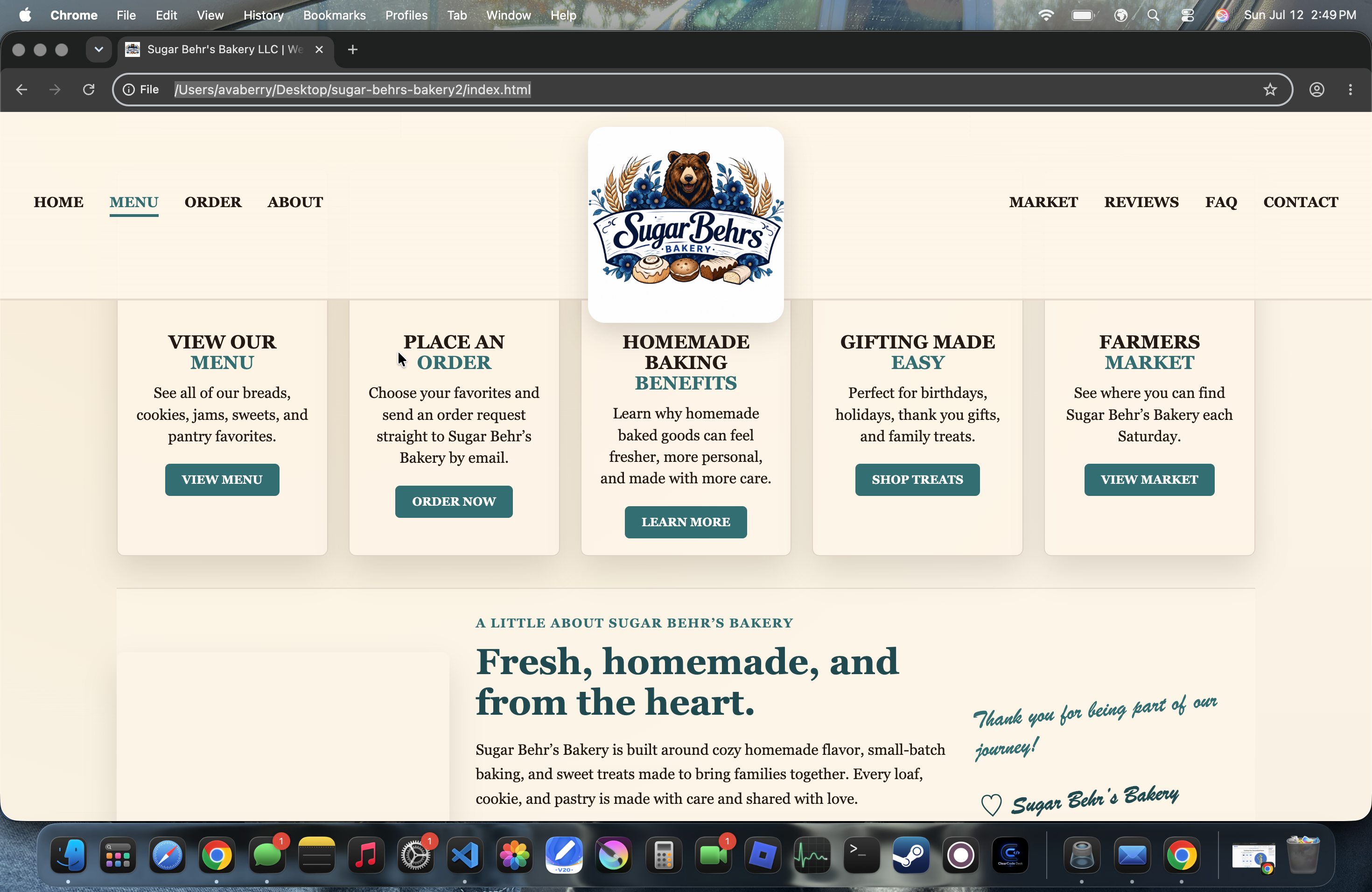 Sugar Behr's Bakery homepage screenshot