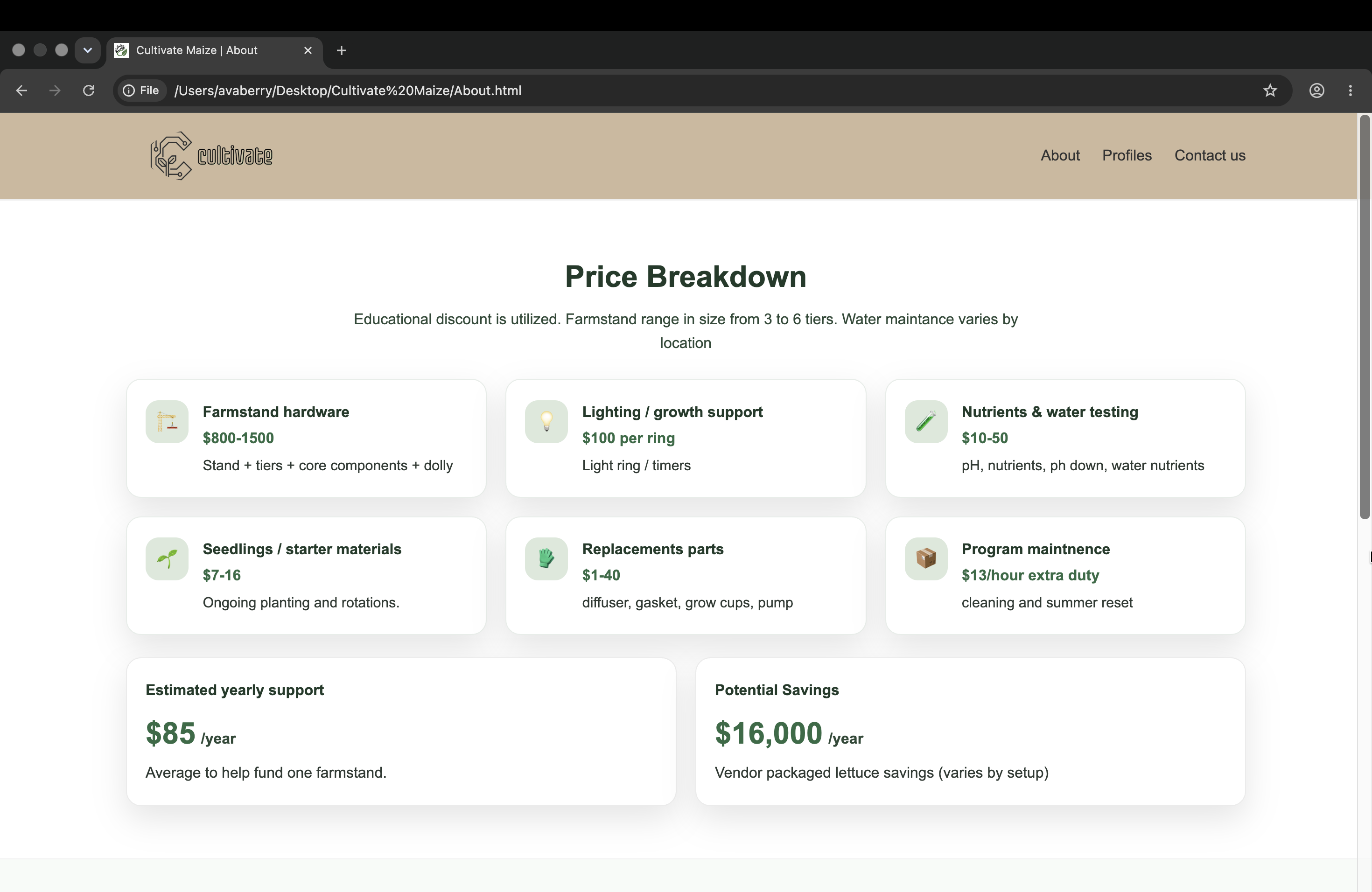 Cultivate Maize about page screenshot