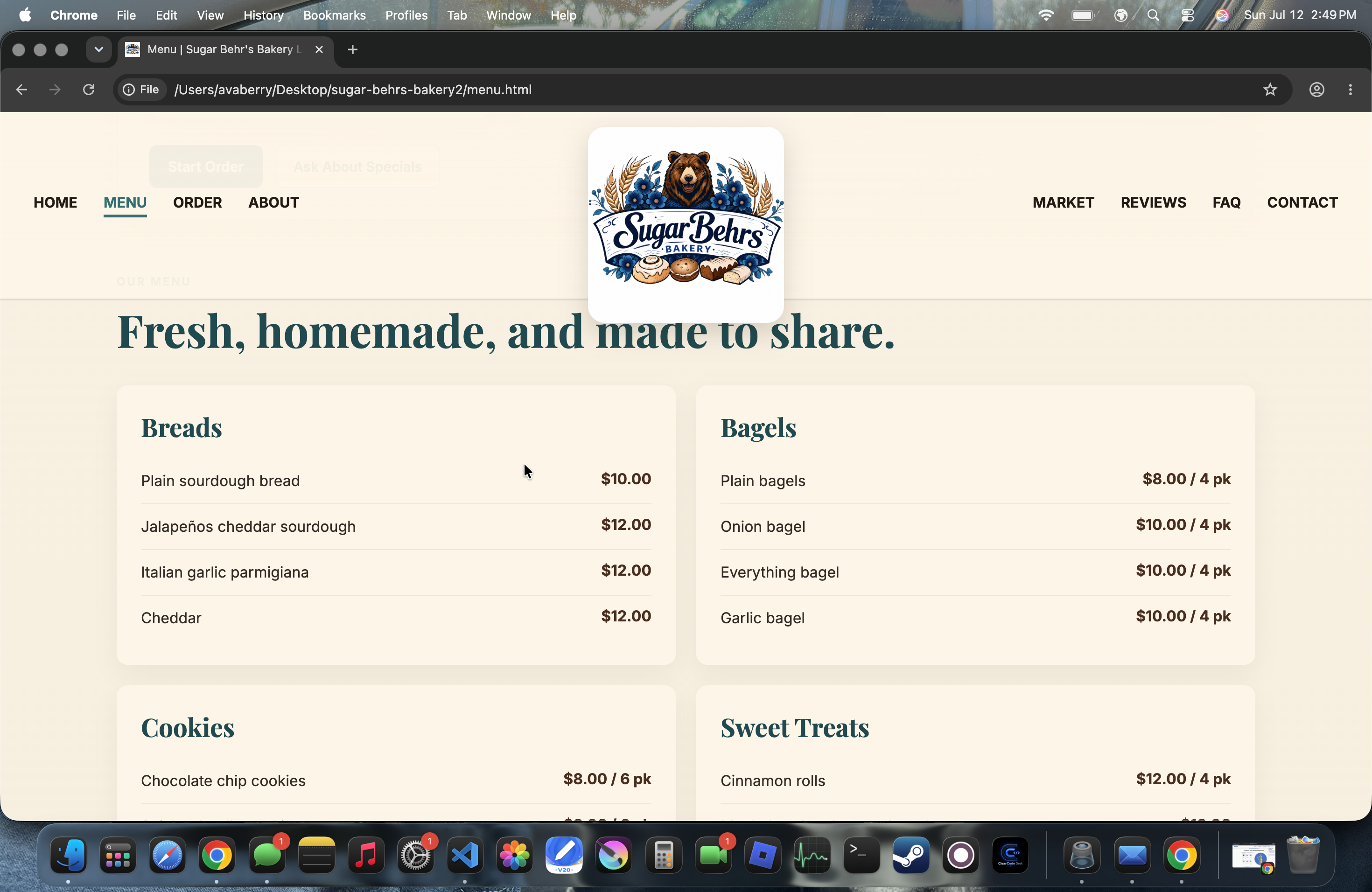 Sugar Behr's Bakery farmers market section screenshot
