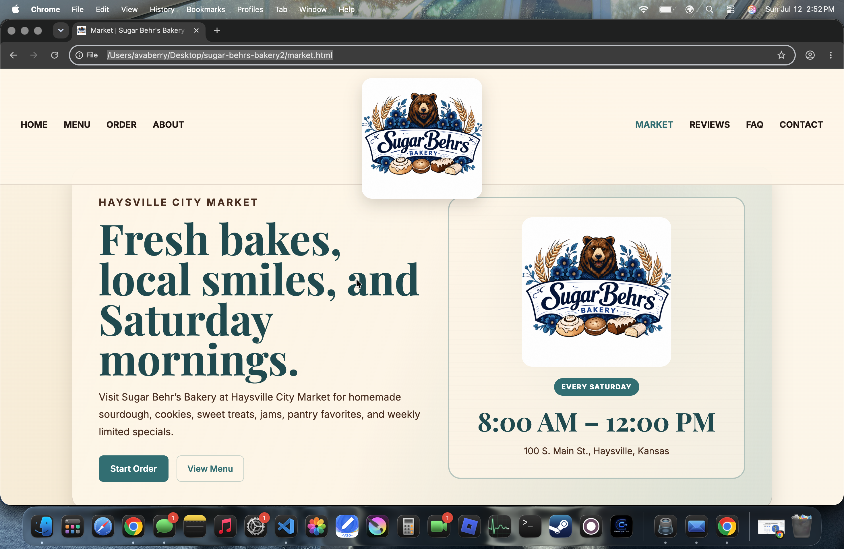 Sugar Behr's Bakery menu screenshot