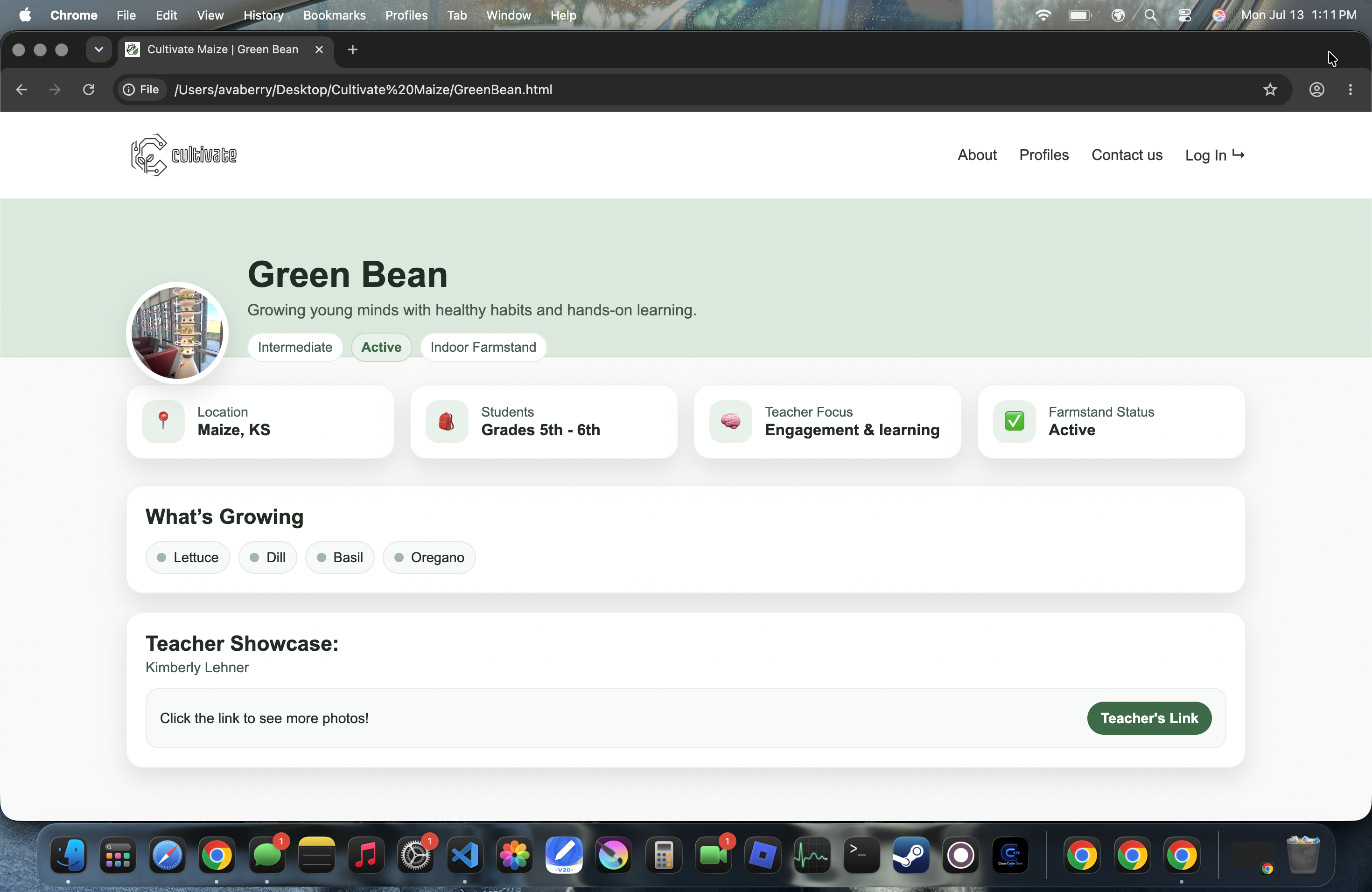 Inside the Cultivate Maize profile page screenshot